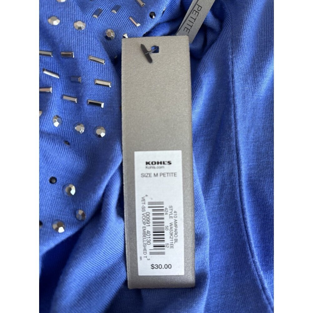 NWT Apt. 9 Petite Womens Size PM Blue Embellished T-Shirt Short Sleeve - Picture 5 of 5